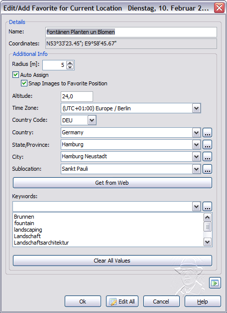 Geosetters Favoriten-Dialog